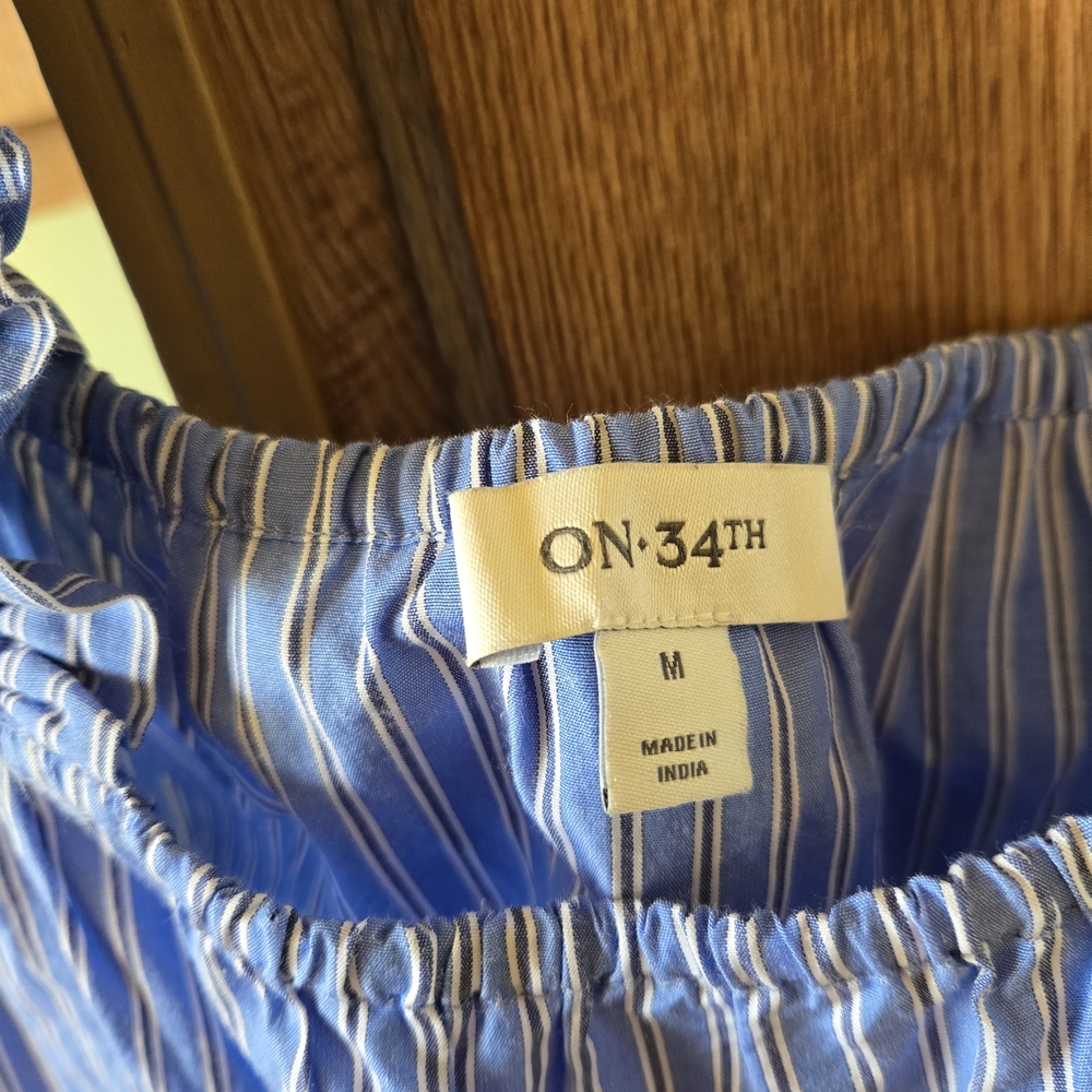Cropped Blue Striped Ruffle Strap Tank Top - Picture 4 of 4